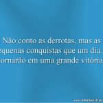 Não conto as derrotas, mas as pequenas conquistas que um dia se tornarão em uma grande vitória.