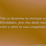 Não se desanime ao enxergar as dificuldades, pois elas darão mais valor e sabor às suas conquistas!