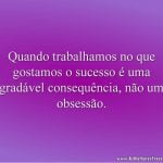 Quando trabalhamos no que gostamos o sucesso é uma agradável consequência, não uma obsessão.