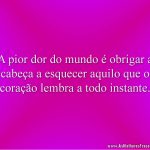 A pior dor do mundo é obrigar a cabeça a esquecer aquilo que o coração lembra a todo instante.