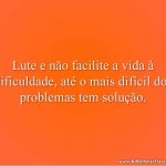 Lute e não facilite a vida à dificuldade, até o mais difícil dos problemas tem solução.