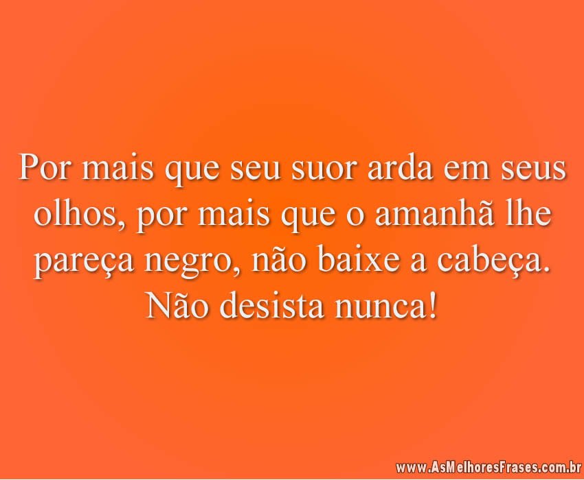 Por mais que seu suor arda em seus olhos, por mais que o amanhã lhe pareça negro, não baixe a cabeça. Não desista nunca!