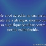 Se você acredita na sua meta, lute até a alcançar, mesmo que isso signifique batalhar contra a norma estabelecida.