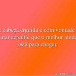De cabeça erguida e com vontade de lutar acredite que o melhor ainda está para chegar.