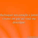 Machuquei seu coração e jamais viverei em paz até você me desculpar.