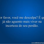 Por favor, você me desculpa? É que já não aguento mais viver na incerteza do seu perdão.