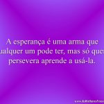 A esperança é uma arma que qualquer um pode ter, mas só quem persevera aprende a usá-la.