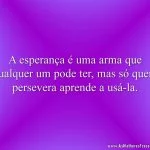 A esperança é uma arma que qualquer um pode ter, mas só quem persevera aprende a usá-la.
