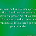 Nas ruas de Outono meus passos vão ficar. E todo o abandono que eu sentia vai passar. As folhas pelo chão que um um dia o vento vai levar, meus olhos só verão que tudo poderá mudar