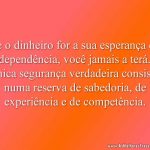 Se o dinheiro for a sua esperança de independência, você jamais a terá. A única segurança verdadeira consiste numa reserva de sabedoria, de experiência e de competência.