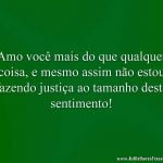 Amo você mais do que qualquer coisa, e mesmo assim não estou fazendo justiça ao tamanho deste sentimento!