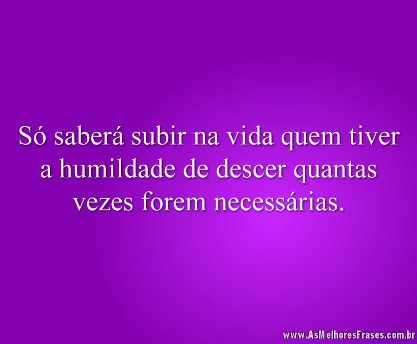 Só saberá subir na vida quem tiver a humildade de descer quantas vezes forem necessárias.