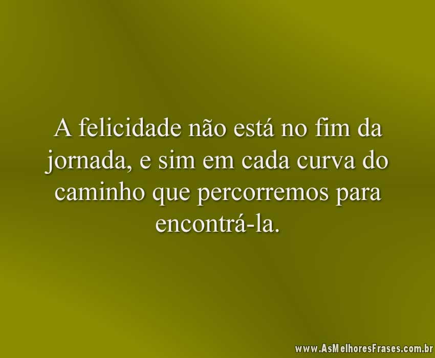 A felicidade não está no fim da jornada, e sim em cada curva do caminho que percorremos para encontrá-la.