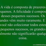 A vida é composta de prazeres pequenos. A felicidade é composta desses pequenos sucessos. Os grandes vêm muito raramente. E se você não colecionar todos estes pequenos sucessos, os grandes realmente não significarão qualquer coisa.