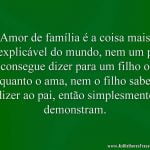 Amor de família é a coisa mais inexplicável do mundo, nem um pai consegue dizer para um filho o quanto o ama, nem o filho sabe dizer ao pai, então simplesmente demonstram.