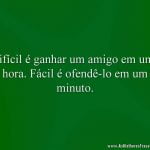 Difícil é ganhar um amigo em uma hora. Fácil é ofendê-lo em um minuto.
