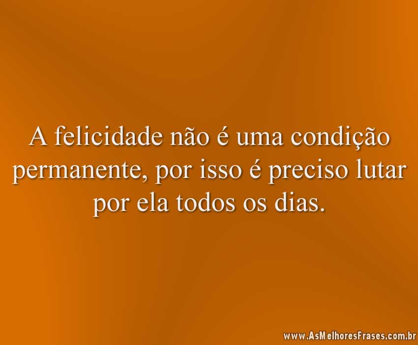 A felicidade não é uma condição permanente, por isso é preciso lutar por ela todos os dias.