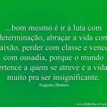 bom mesmo é ir à luta com determinação, abraçar a vida com paixão, perder com classe e vencer com ousadia, porque o mundo pertence a quem se atreve e a vida é muito pra ser insignificante.