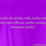 Paixão da minha vida, tenha uma noite maravilhosa, sonhe comigo e descanse muito!
