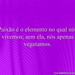 Paixão é o elemento no qual nós vivemos; sem ela, nós apenas vegetamos.