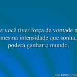Se você tiver força de vontade na mesma intensidade que sonha, poderá ganhar o mundo.
