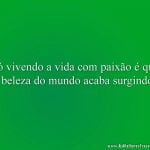 Só vivendo a vida com paixão é que a beleza do mundo acaba surgindo!
