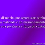 A distância que separa seus sonhos da realidade é do mesmo tamanho da sua paciência e força de vontade.