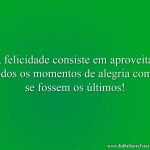 A felicidade consiste em aproveitar todos os momentos de alegria como se fossem os últimos!