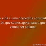 A vida é uma despedida constante do que somos agora para o que vamos ser adiante.