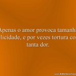 Apenas o amor provoca tamanha felicidade, e por vezes tortura com tanta dor.