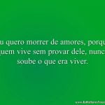 Eu quero morrer de amores, porque quem vive sem provar dele, nunca soube o que era viver.