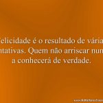 Felicidade é o resultado de várias tentativas. Quem não arriscar nunca a conhecerá de verdade.