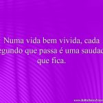 Numa vida bem vivida, cada segundo que passa é uma saudade que fica.