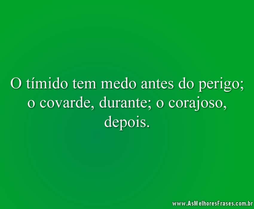 O tímido tem medo antes do perigo; o covarde, durante; o corajoso, depois.