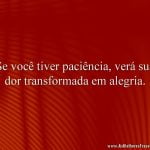 Se você tiver paciência, verá sua dor transformada em alegria.