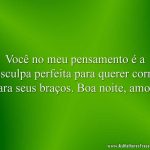 Você no meu pensamento é a desculpa perfeita para querer correr para seus braços. Boa noite, amor!