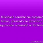 A felicidade consiste em preparar o futuro, pensando no presente e esquecendo o passado se foi triste.