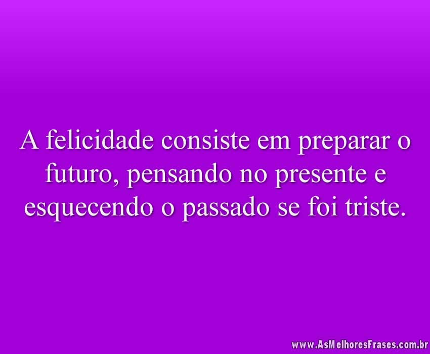 A felicidade consiste em preparar o futuro, pensando no presente e esquecendo o passado se foi triste.