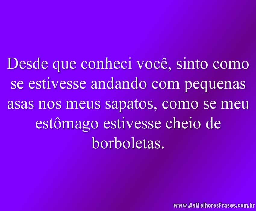 Desde que conheci você, sinto como se estivesse andando com pequenas asas nos meus sapatos, como se meu estômago estivesse cheio de borboletas.
