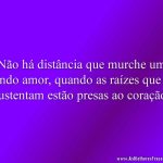 Não há distância que murche um lindo amor, quando as raízes que o sustentam estão presas ao coração.
