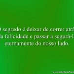 O segredo é deixar de correr atrás da felicidade e passar a segurá-la eternamente do nosso lado.