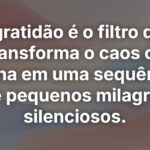 A gratidão é o filtro que transforma o caos da rotina em uma sequência de pequenos milagres silenciosos.